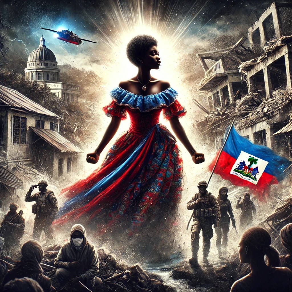 Yon fanm ak rad ble ak wouj